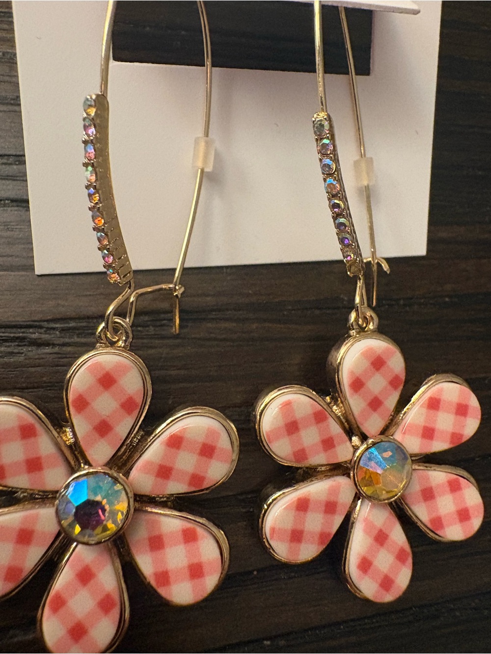 NEW Betsey Johnson gingham flower earrings - Picture 3 of 3